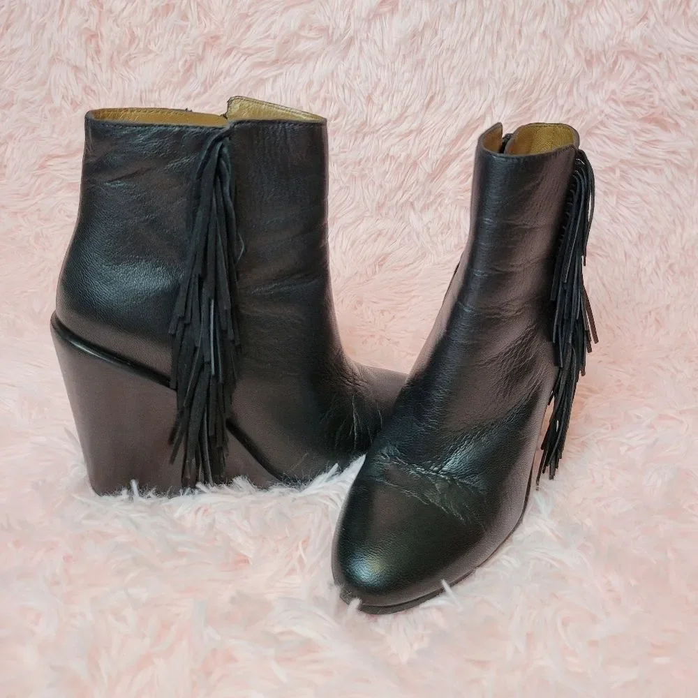 Host PICK 🎆 See by Chloe  Black Wedge Ankle Boots with Fringe - Picture 7 of 16